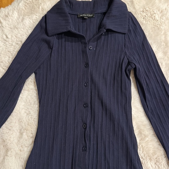 Kendall & Kylie Blue Ribbed Collar and Button-Up Dress Size XS - Picture 8 of 9